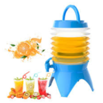 Distributeur de boissons de 5,5 L, distributeur de jus de limonade avec robinet pour fête en plein air, portable, pliable, conteneurs transparents (bleu)