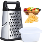 Râpe à fromage professionnelle Kaishun XL Râpe à 4 côtés en acier inoxydable avec récipient amovible Hachoir à aliments pour fromage Parmesan Légumes Lavable au lave-vaisselle noir